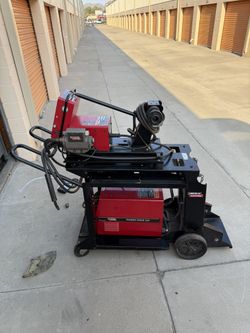 Lincoln Welder Power Wave 355 With Lincoln Power Feed 10 M Combination On Rolling Cart