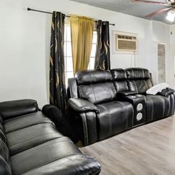 Black Leather Sectional & Loveseat 