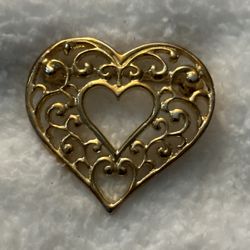 Gold Tone Heart Brooch