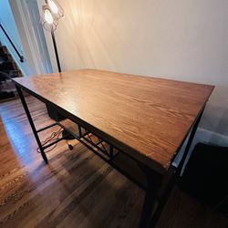 Good Condition Wood / Metal Bar Table w/ Built-In Wine Rack