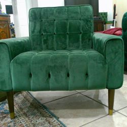 Green Velvet button tufted club armchair
