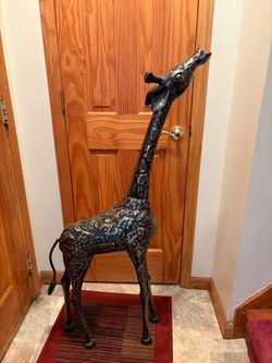 Mid Century Modern Brutalist Metal Giraffe Statue Sculpture Over 4 Feet Tall and over 2 Feet Long