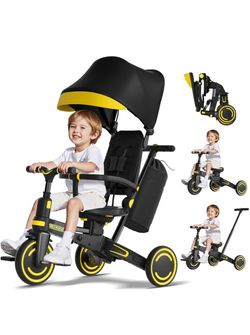 WinHope 9-in-1 Foldable Kids Tricycle with Push Handle and Canopy