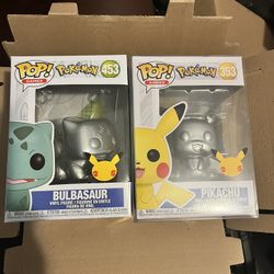 Funko Pops Pikachu And Bulbasaur Silver Metallic