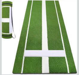 Wemily Softball Pitching Mat 10' x 3' with Pitching Mound-Green