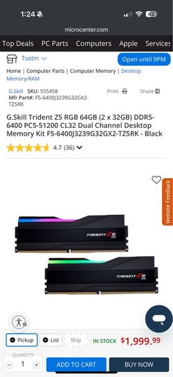 G.Skill Trident Z5 RGB 64GB (2 x 32GB) DDR5-6400 PC5-51200 CL32