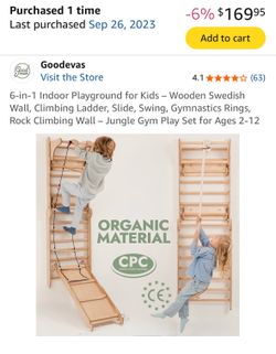 6-in-1 Indoor Playground for Kids - Wooden Swedish Wall, Climbing Ladder, Slide, Swing, Gymnastics Rings, Rock Climbing Wall - Jungle Gym Play Set for