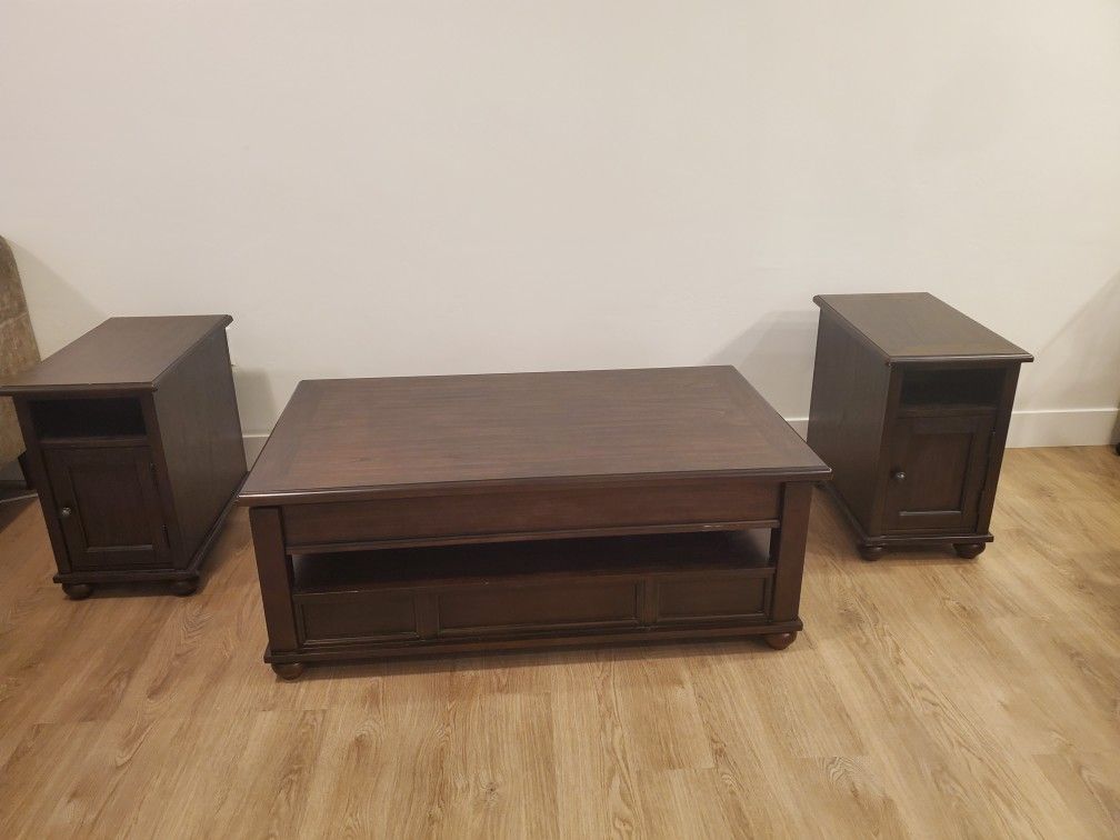 Lift-Top Coffee Table w/ Drawer and Matching End Tables–