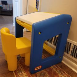  Vintage Little Tikes Desk Blue Yellow Chunky Chair Writing Child Flip Toddler