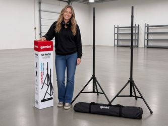 Gemini ST-PACK Pair of Tripod PA Speaker Stands Set with Carrying Case ST-04 Universal DJ Speaker Pole Mounts Heavy Duty Steel Adjustable Height 35mm
