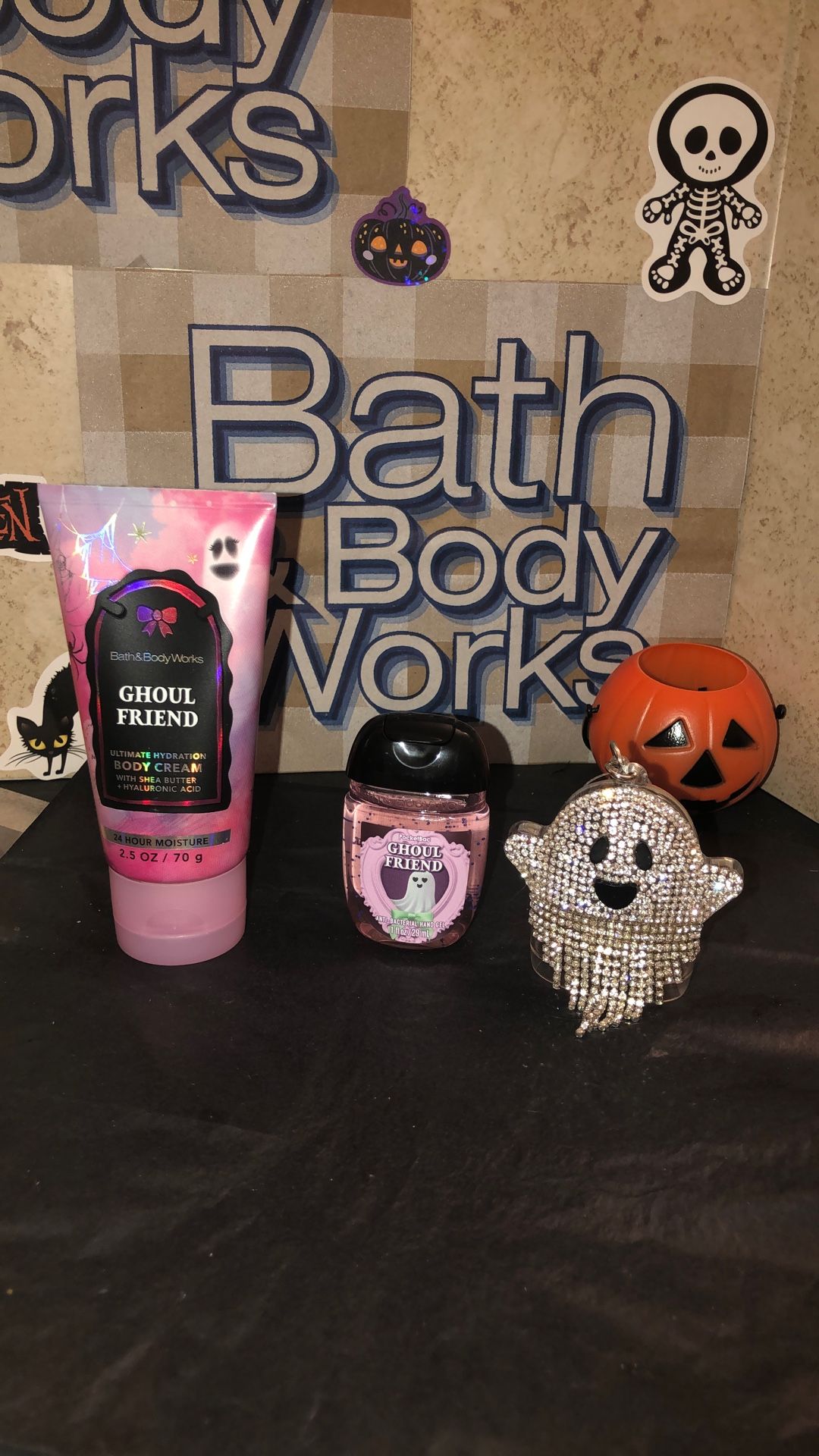 Adorable Blingy Holder And Ghoul Friend Travel Size Hand Cream And Sanitizer B&BW