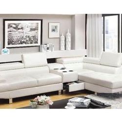 Brand New White Contemporary Bluetooth Sectional With Speaker Console