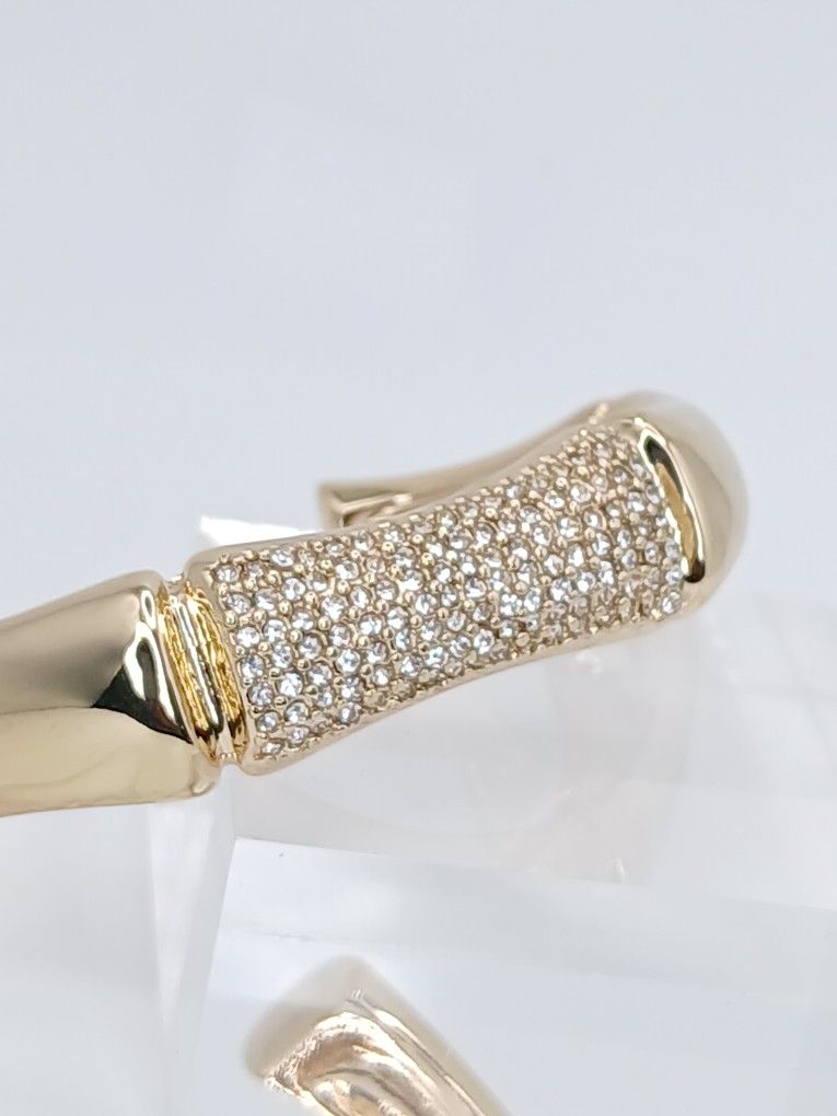 18k Gold Plated Simulated Diamond Cuff Bangle Bracelet Gift Boxed
