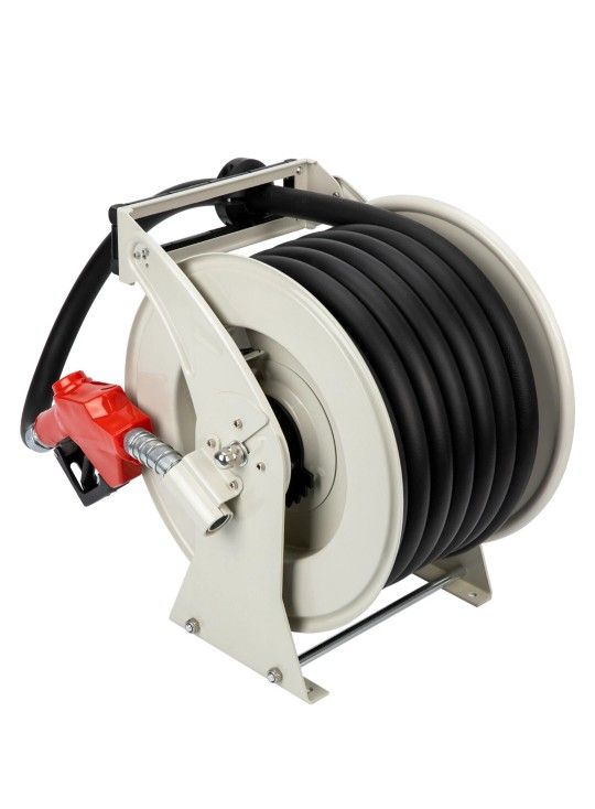Diesel Fuel Hose Reel with Fueling Nozzle, 1 inch x 50 ft Retractable Oil Hose Reel Hose Holder, 300 PSI Industrial Auto Hose Oil Heavy Duty Reel