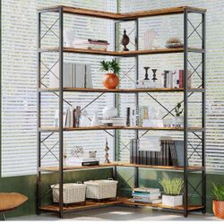 Business Office Corner Bookcase, Vintage Industrial T-3