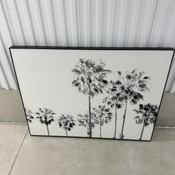 Large Black & White Palm Tree Wall Art – 49x37” Modern Canvas