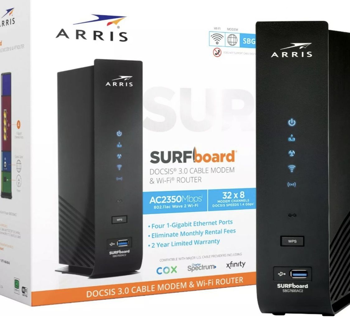 ARRIS - SURFboard Dual-Band AC2350 with 32 x 8 DOCSIS 3.0 Cable Modem and wifi Router- Black