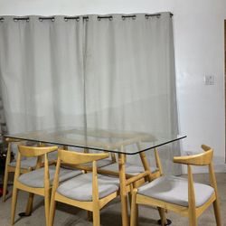 MCM Scandi Minimalistic Glass top Dining Table With 6 Chairs  / Moderno Comedor Con Mesa De Vidrio Y 6 Sillas 