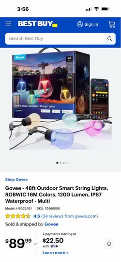 Govee 48ft Outdoor Smart String Lights RGBWIC
