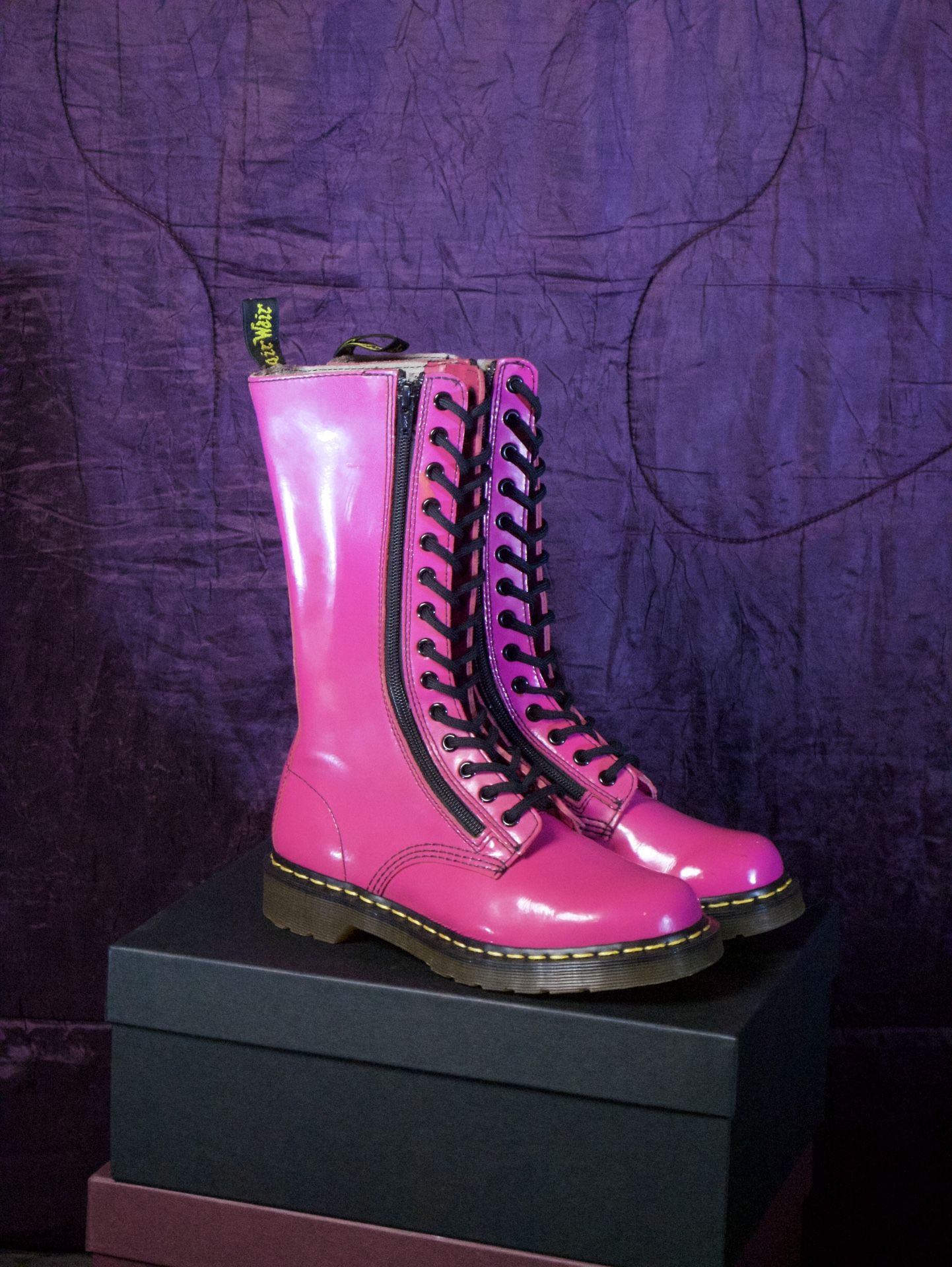 Dr.Martens 9733 14-Eye Pink Lace Up Knee High Boots