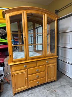 Wood China Cabinet Hutch with Glass Doors