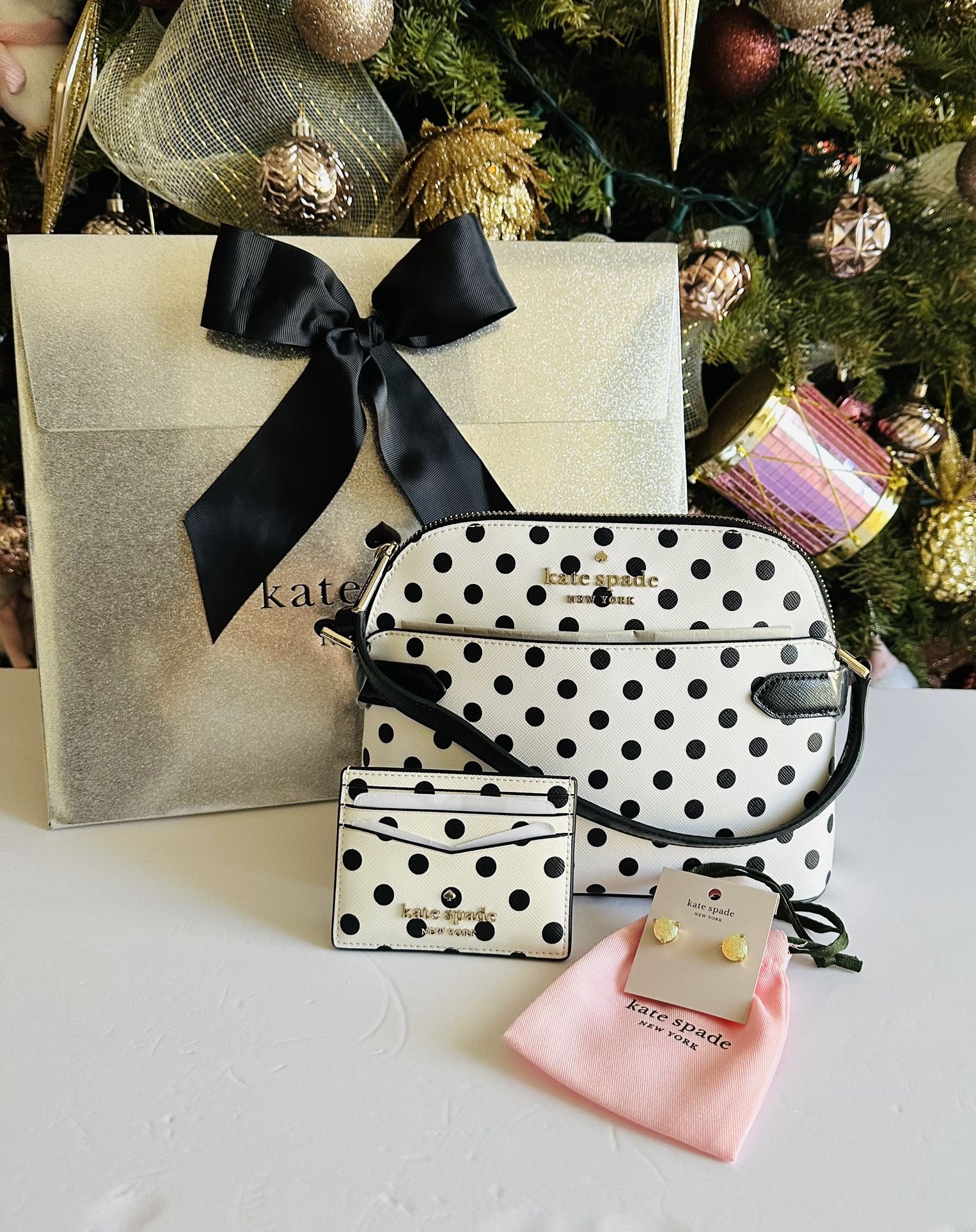 Kate spade crossbody bag, earrings and wallet