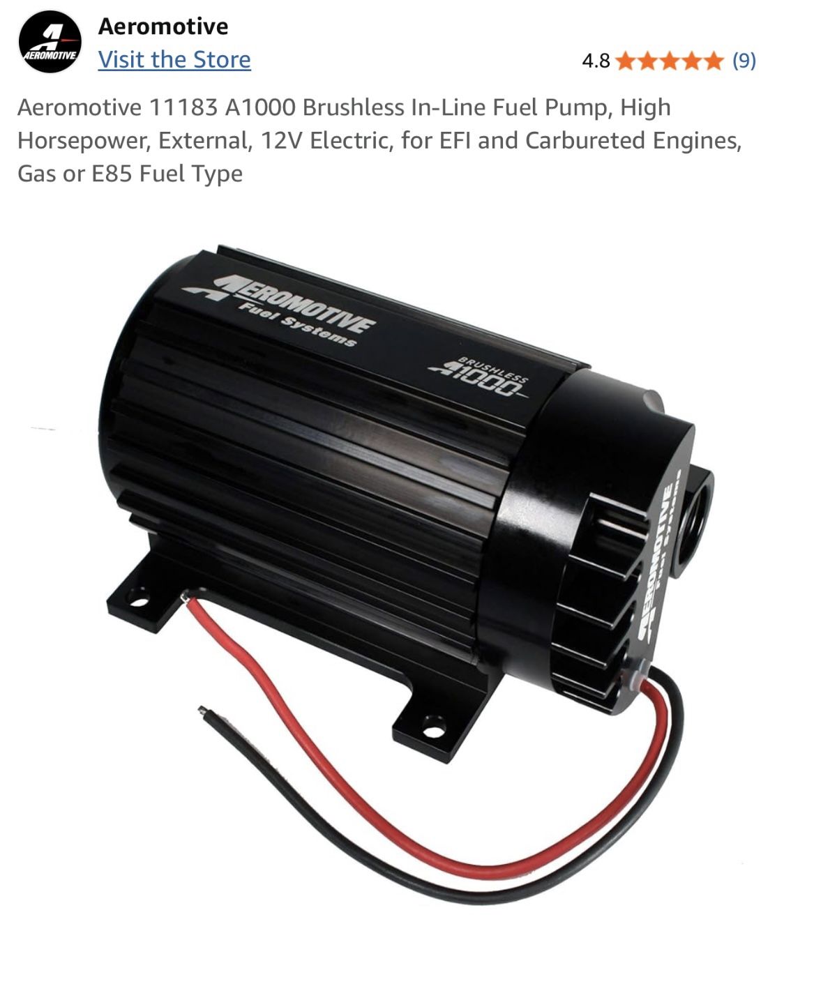 Aeromotive 11183 A1000 Brushless In-Line Fuel Pump, High Horsepower, External,