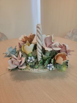 Vintage Capodimonte Procelein Basket of Flowers