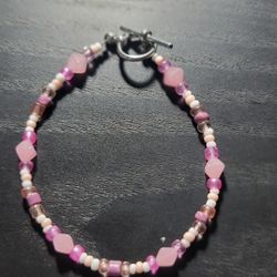 Pink Beaded Bracelet with Toggle Clasp