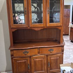 Solid Oak China Cabinet W/lights