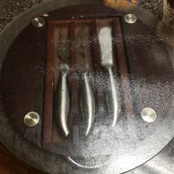 Cutting Board Sat Glass  And Wood  