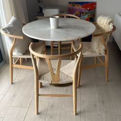 Marble Top Dining Table And Four Wishbone Chairs