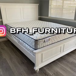 Queen White Alina Transitional Bed w. Ortho Mattress Included