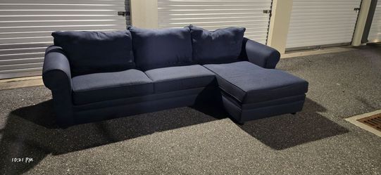 ⚡️Navy Blue Sectional Sofa with Chaise & bed (🛻 DELIVER OPTION)
