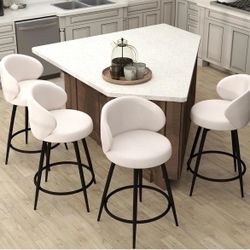 360° Swivel Modern Bar Stool Set of 4, 26" Upholstered Counter Height Bar Stools with Wingback, Soft Linen Fabric, Counter Chairs with Arm for Kitchen