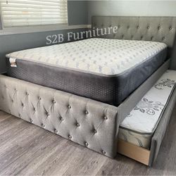 Full Twin Grey Frenchi Trundle Bed With Ortho Mattress Included!!