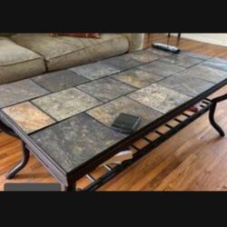 Gorgeous Coffee Table In Natural Slate And Gunmetal  Metal Finish!! $100