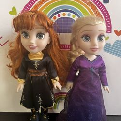 DISNEY FROZEN PRINCESS ANNA & ELSA  DOLLS!!  APPRX 14 INCHES