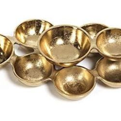 Zodax Cluster of 9 Round Serving Bowls Nickel Base Small 10 inches x 8 inches x 2.5 inches Gold

