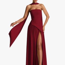 Chiffon Bridesmaid Dresses for Women 2025 Strapless Long Scarf Formal Evening Party Gowns with Slit