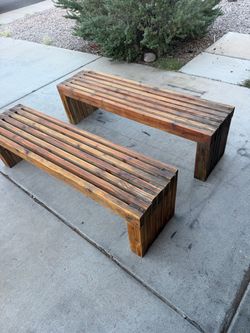 Set of 2 Rustic Wooden Benches – Heavy Duty