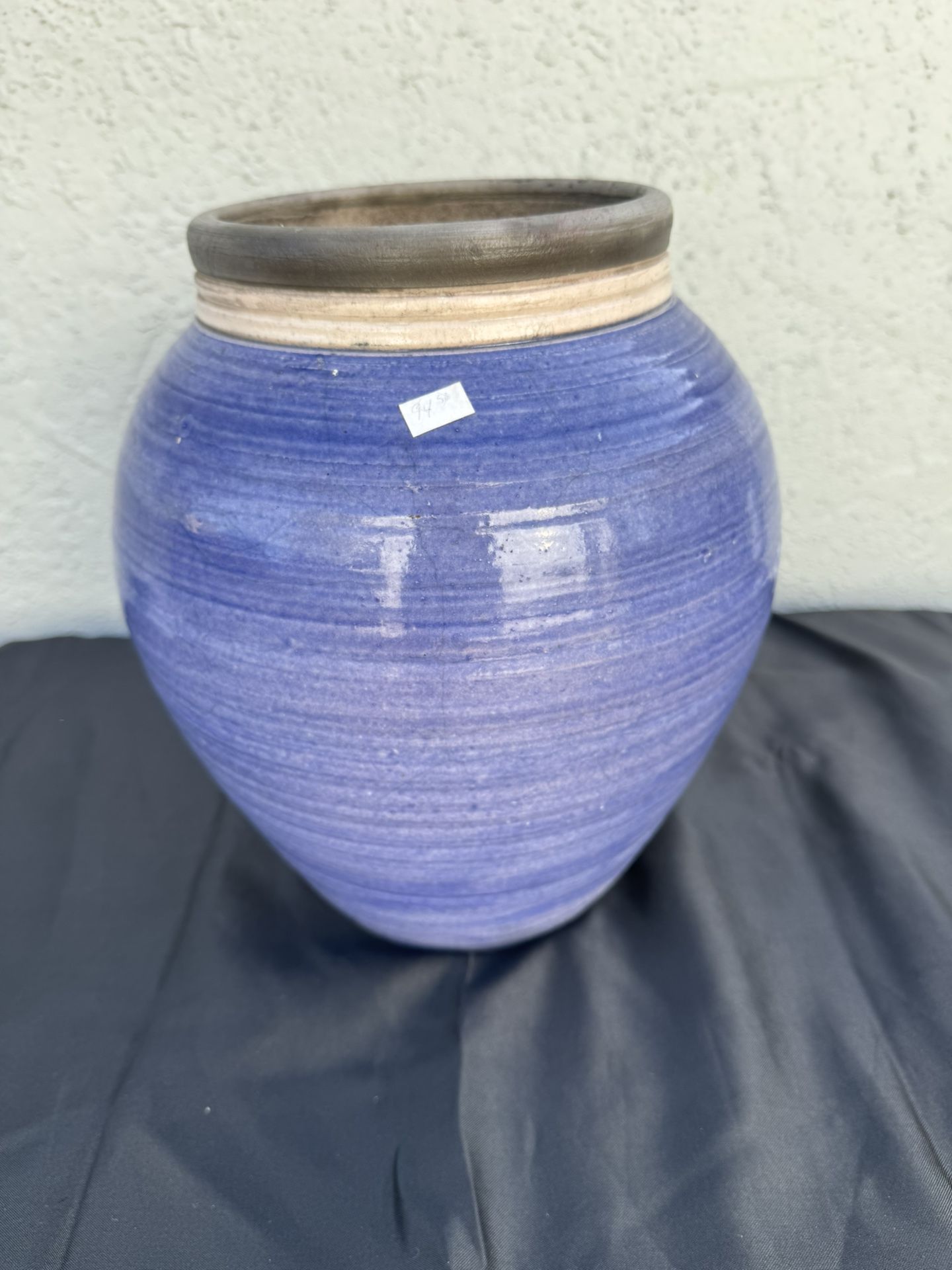 Handcrafted Glazed Ceramic Planter – 11.5” Tall – Blue & Earth Tones