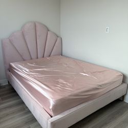 Light Pink Velvet Shell - Shaped Bed Frame