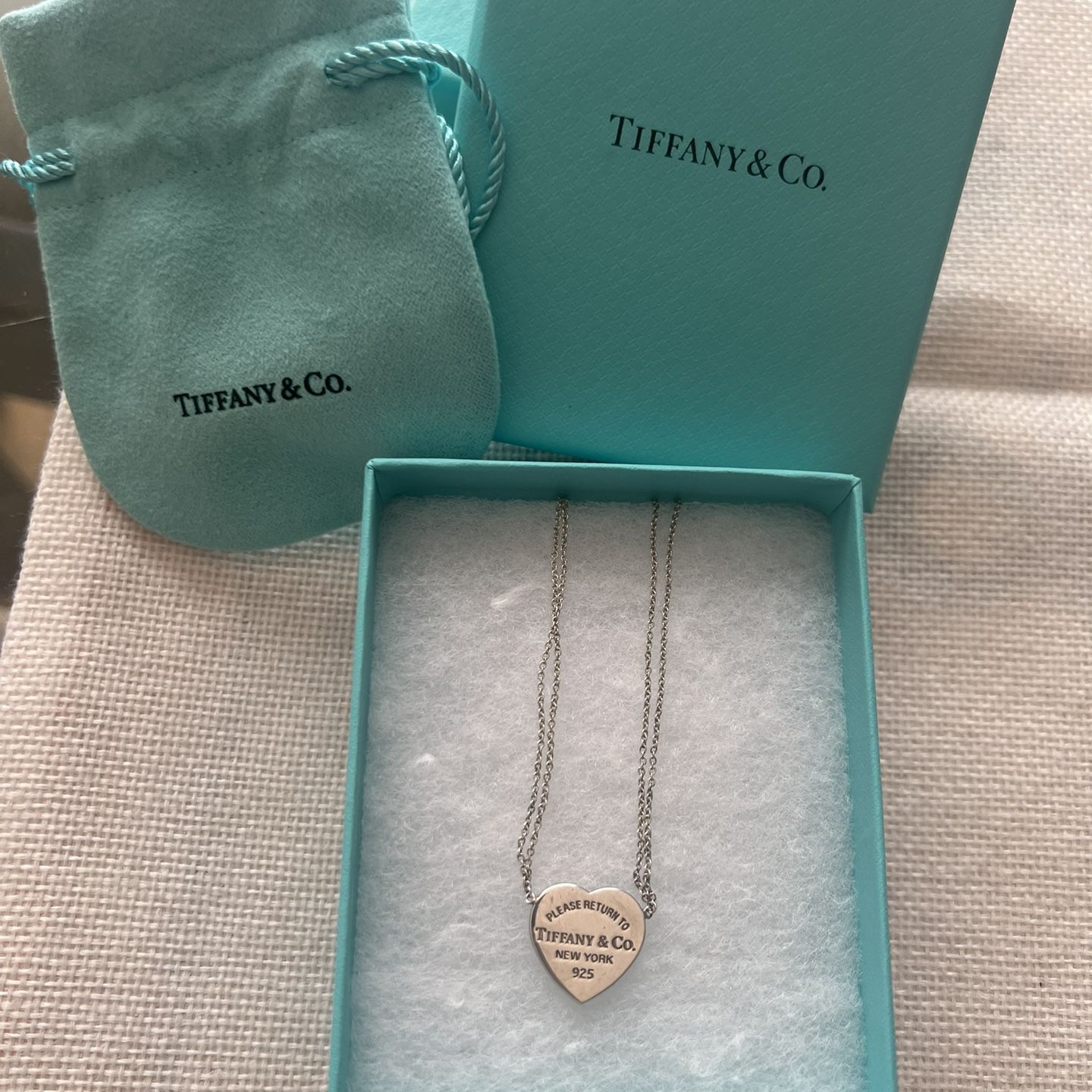 Tiffany & Co Return To Tiffany Silver Double Chain Heart Necklace 925