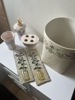 Floral Bathroom Accessory Set 6 Pieces