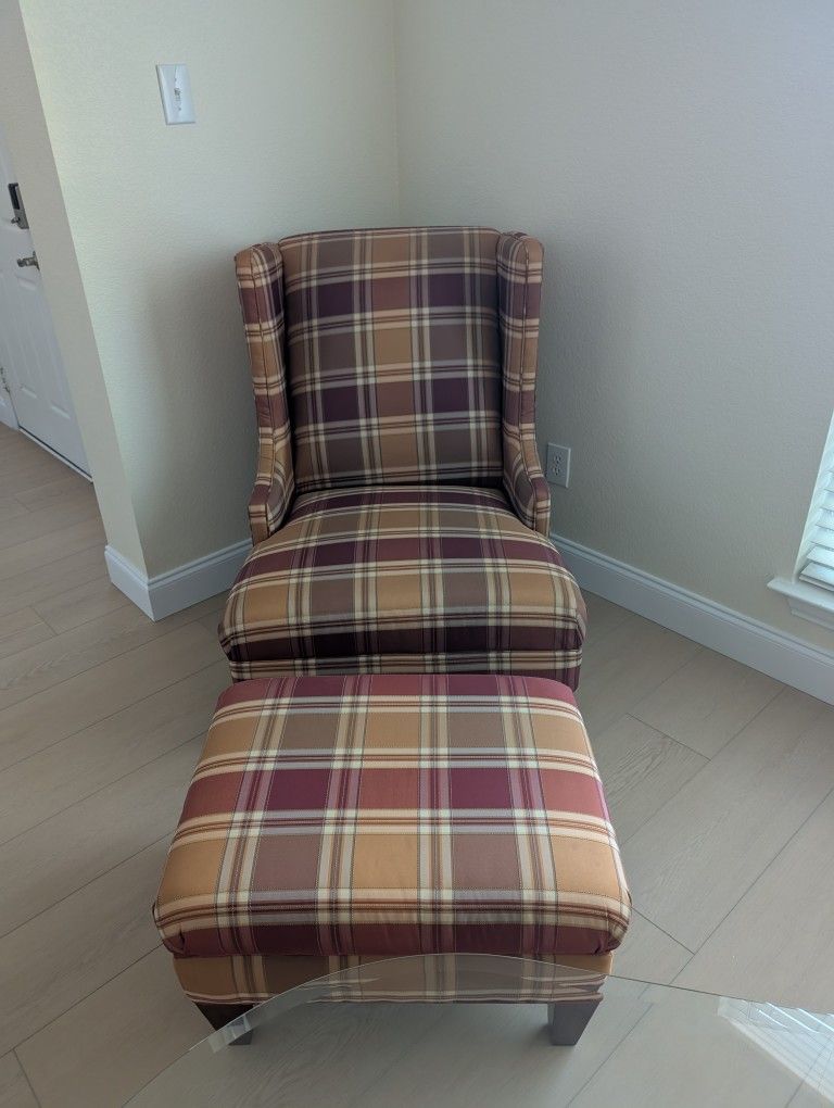 Custom Plaid Wingback Chair w/ ottoman