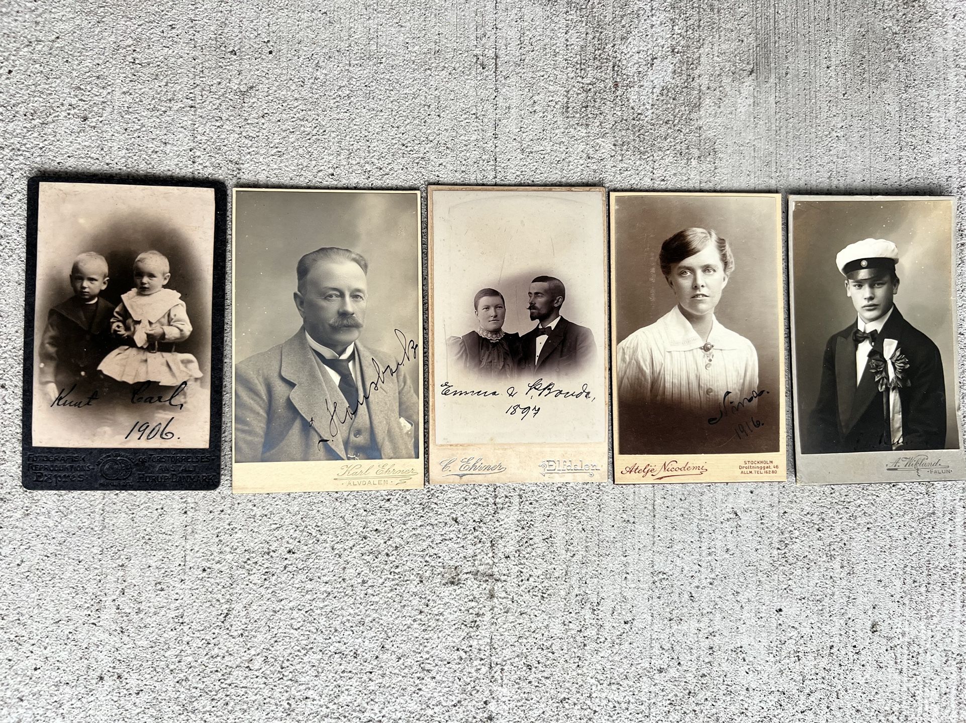 Antique Lot of 5 Signed Cabinet Card Photos | 1897–1916 | Sweden & Denmark | Identified People