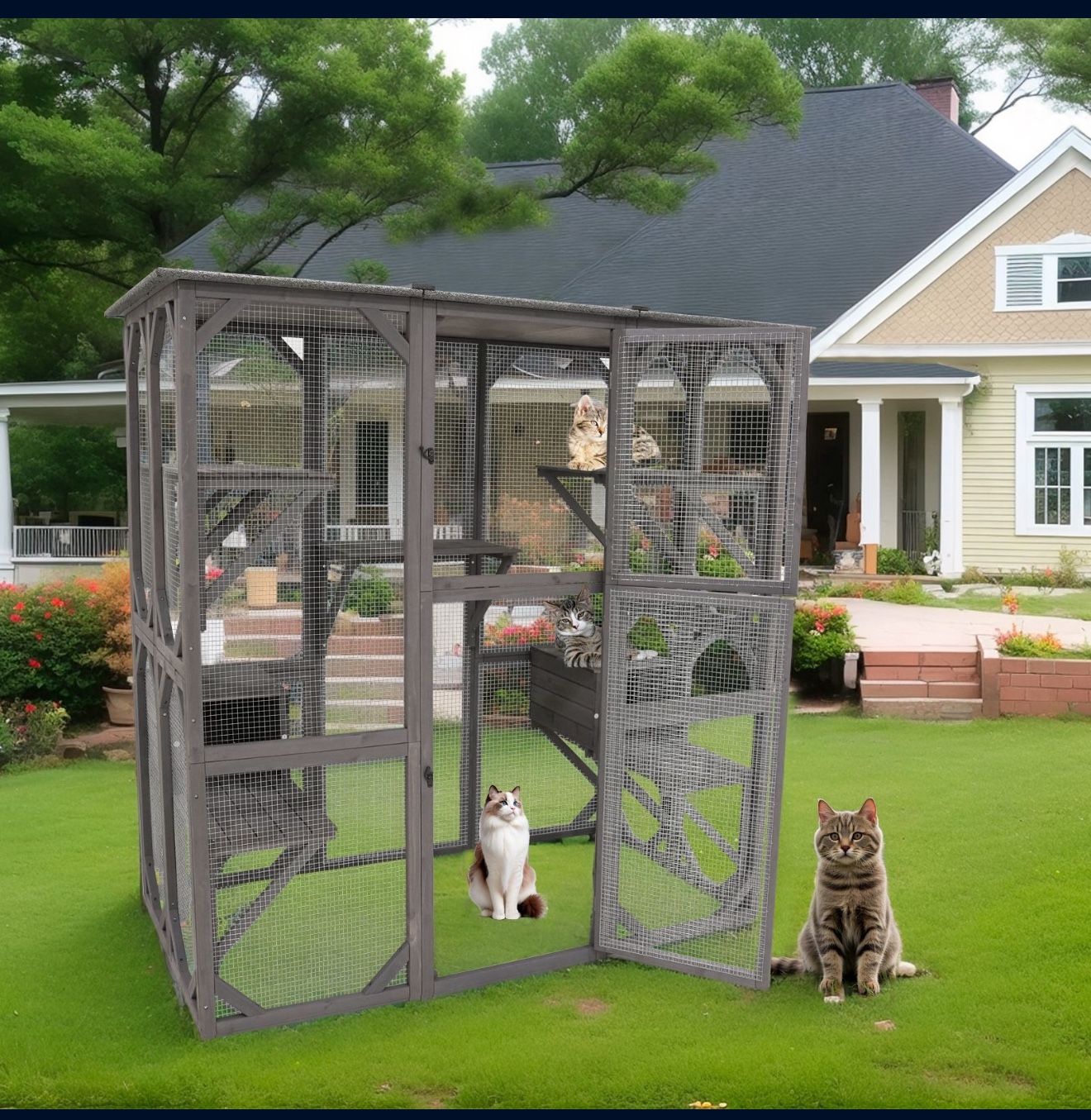 Catio Outdoor Cat Enclosure Cat Catio Cat House, Cat Cage Condo Indoor Playpen Kitty House Shelter w