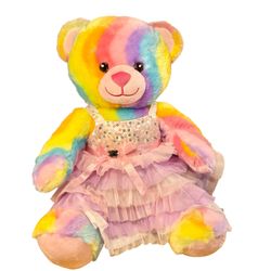 Build-A-Bear Rainbow Garden Teddy Bear And Sequin TuTu Pink Purple BAB Dress