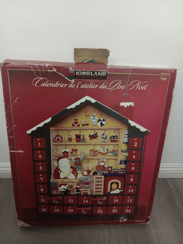 KIRKLAND SIGNATURE ~ Costco SANTA'S WORKSHOP Wood Advent CALENDAR 56131 ~ 24" H